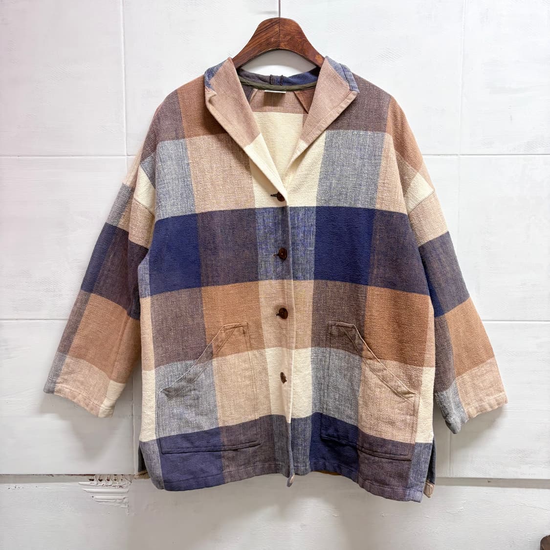 코튼 체크 오버핏 자켓 Made in INDIA 상품이미지1