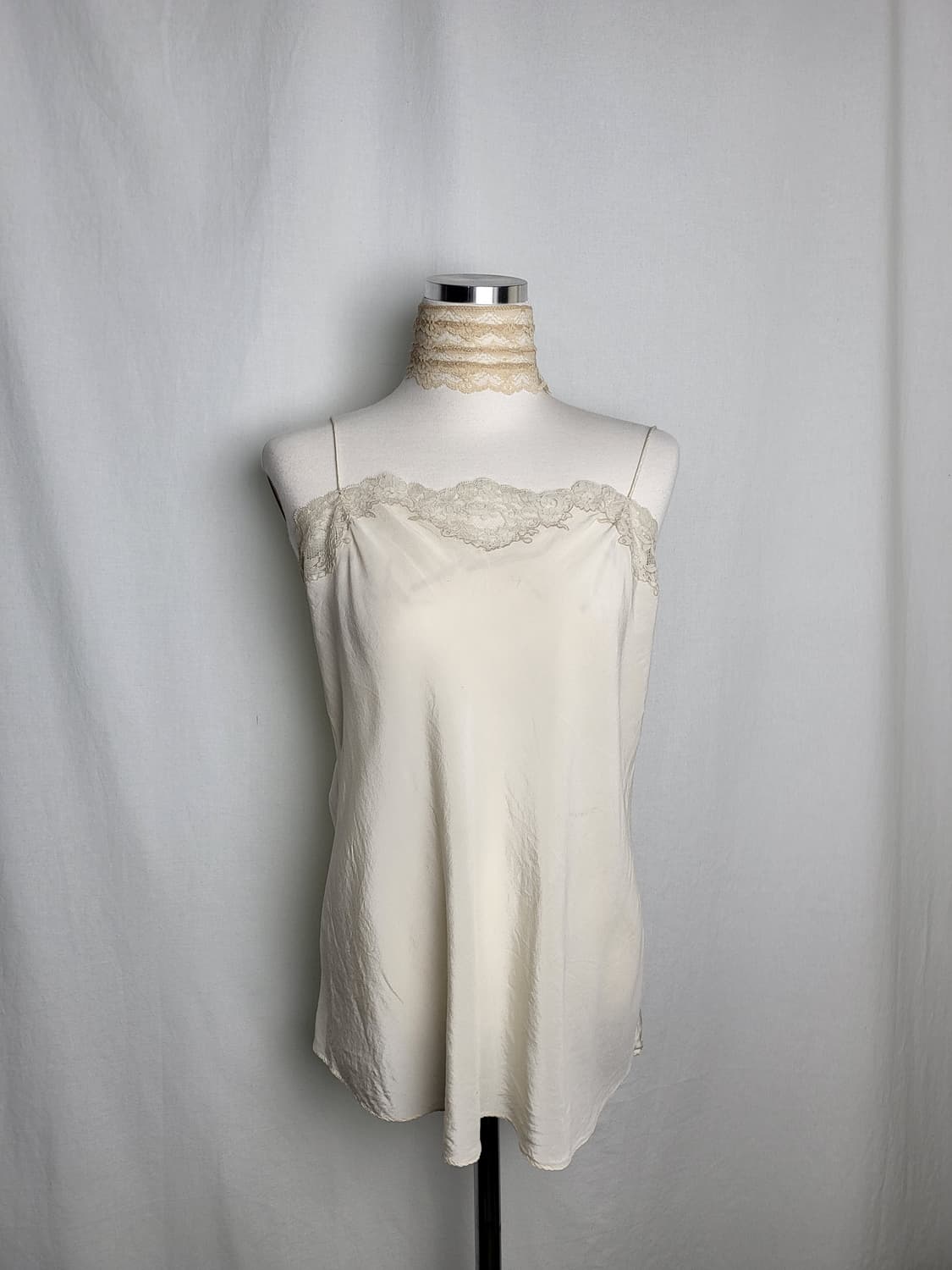 빈티지 베이지 레이스 실크 슬립 탑 이너 상품이미지1