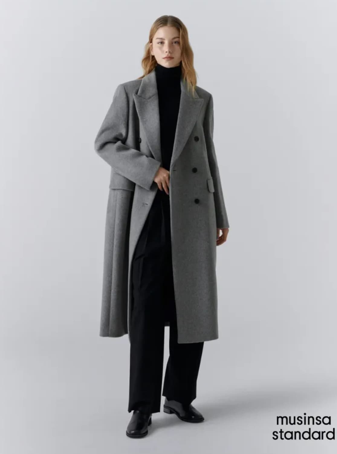 무신사 스탠다드 우먼즈 캐시미어 블렌드 더블 롱 코트 그레이 S 상품이미지3