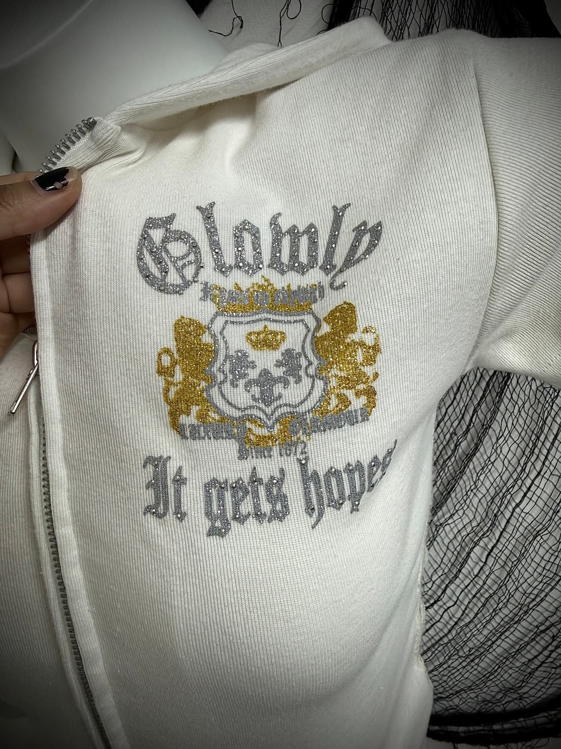 00s lace glitter printing hoodie halfsle 상품이미지5