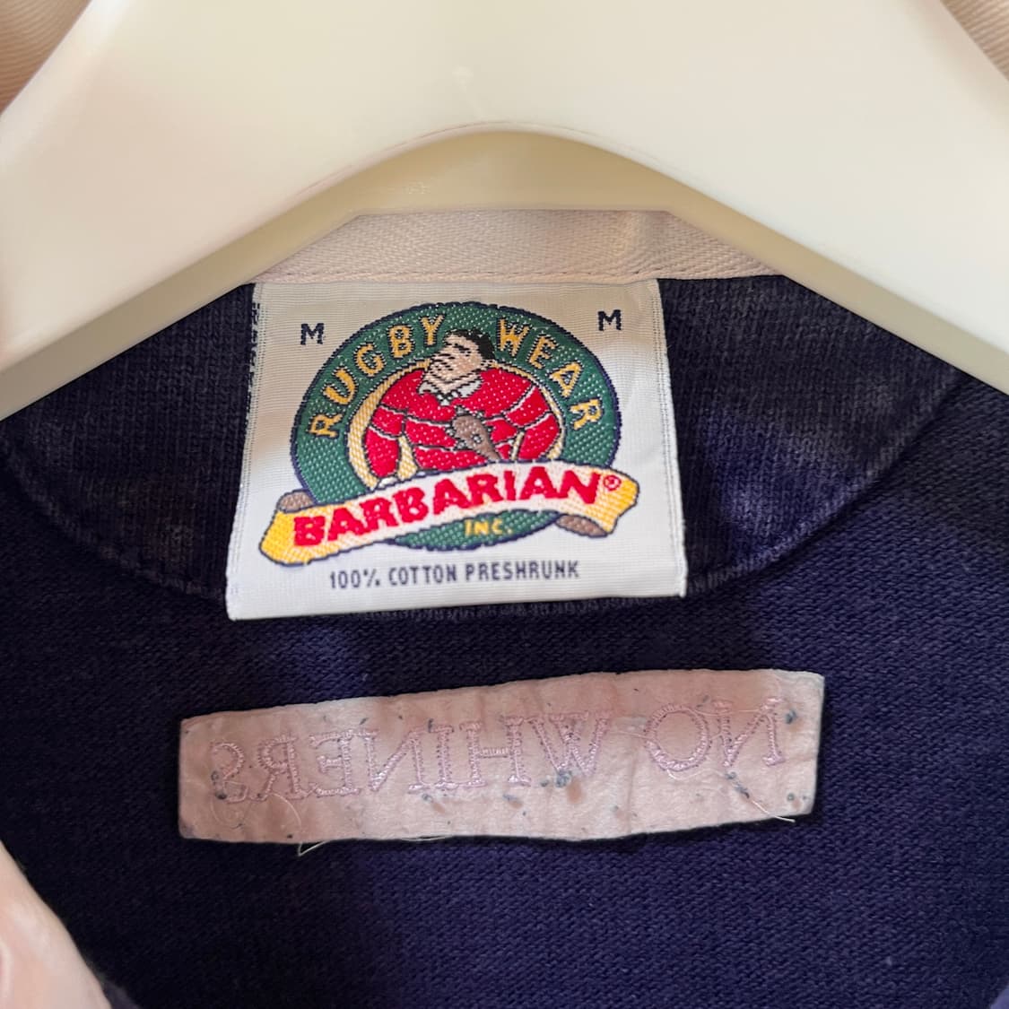 M) 90s 바바리안 Made in Canada 럭비 셔츠 네이비 상품이미지3