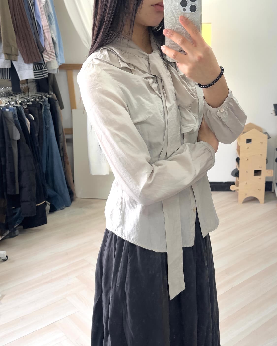 [RU PLAIN] ribbon cotton blouse  상품이미지1