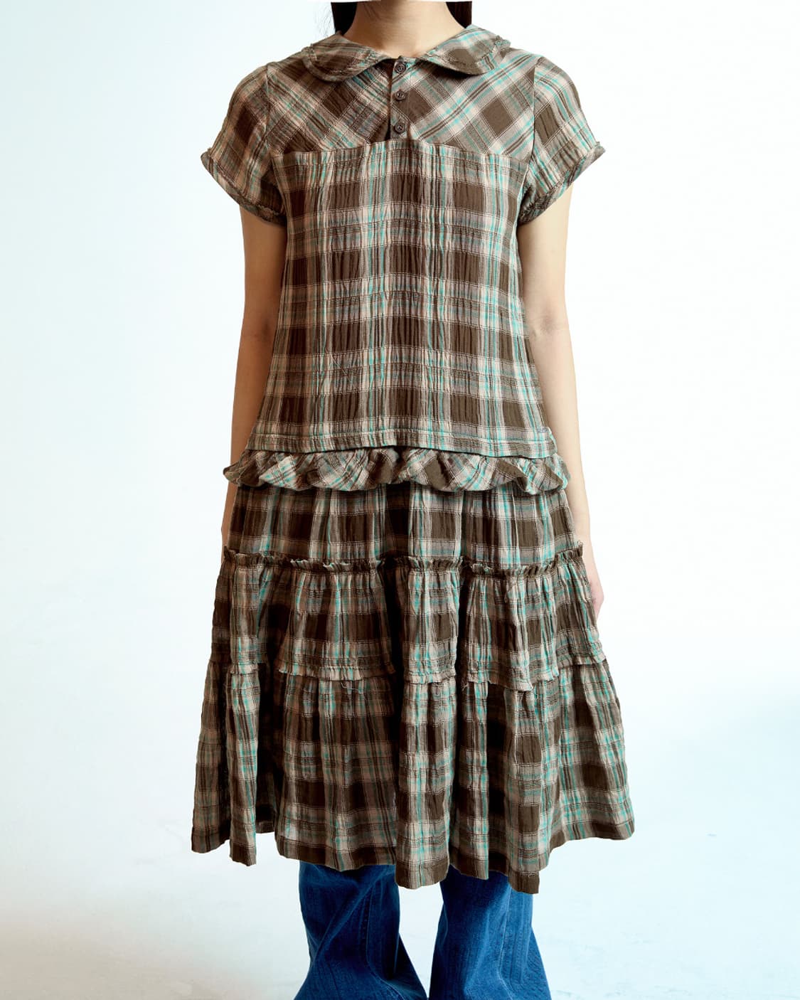 RAW EDGE CHECK ONE PIECE BROWN 2 상품이미지3