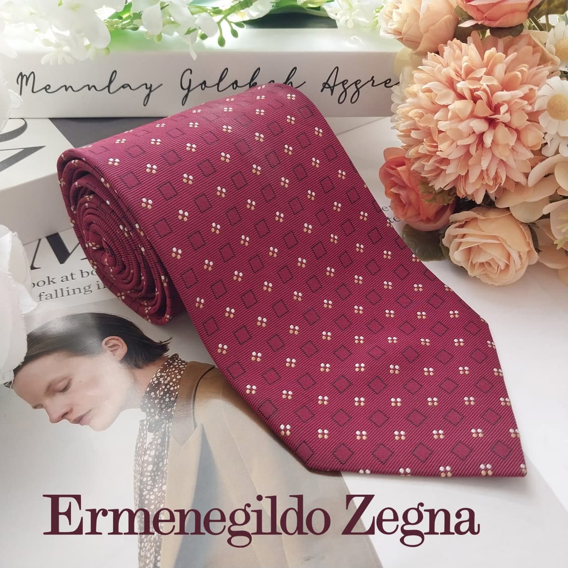 에르메네질도 제냐 실크 와인 패턴 넥타이 9.4cm A등급 K1711
 상품이미지2