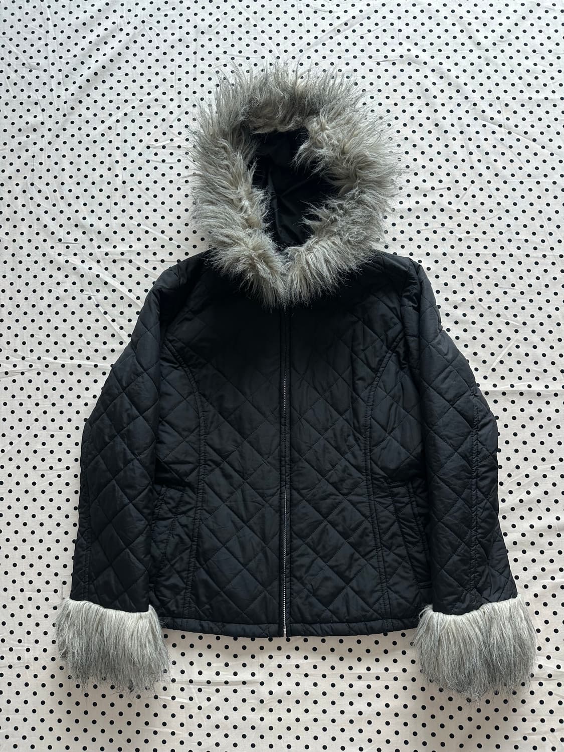 jpn 블랙 퍼 퀄팅자켓y2k 갸루 펑크 러힙 괴짜 상품이미지2