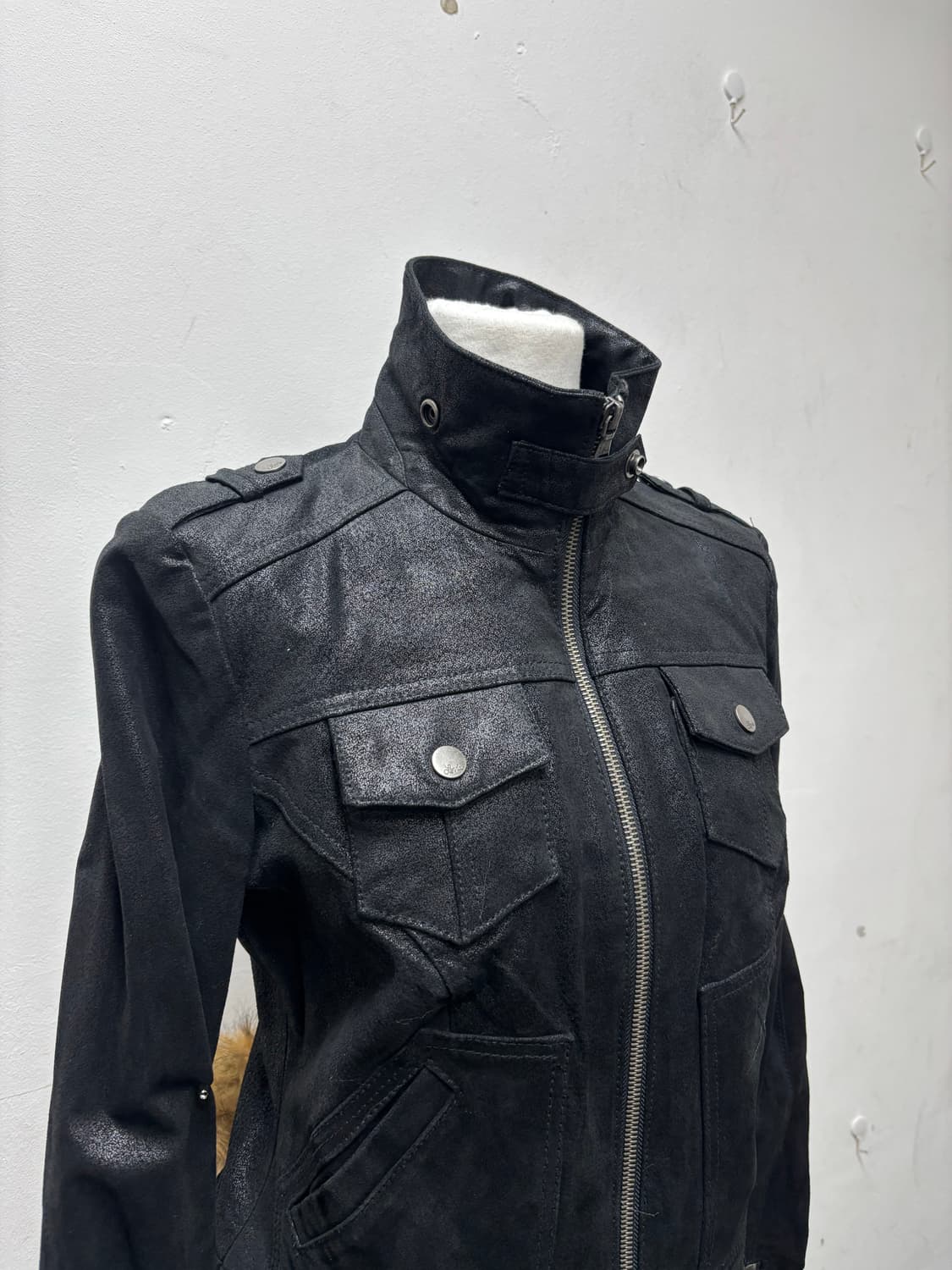 Y2K Genuine Leather Black High Neck Buck 상품이미지5