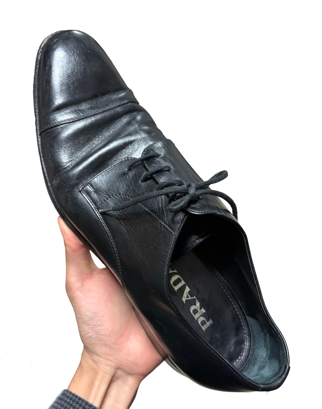 Prada black Leather cap toe derby shoes 상품이미지3