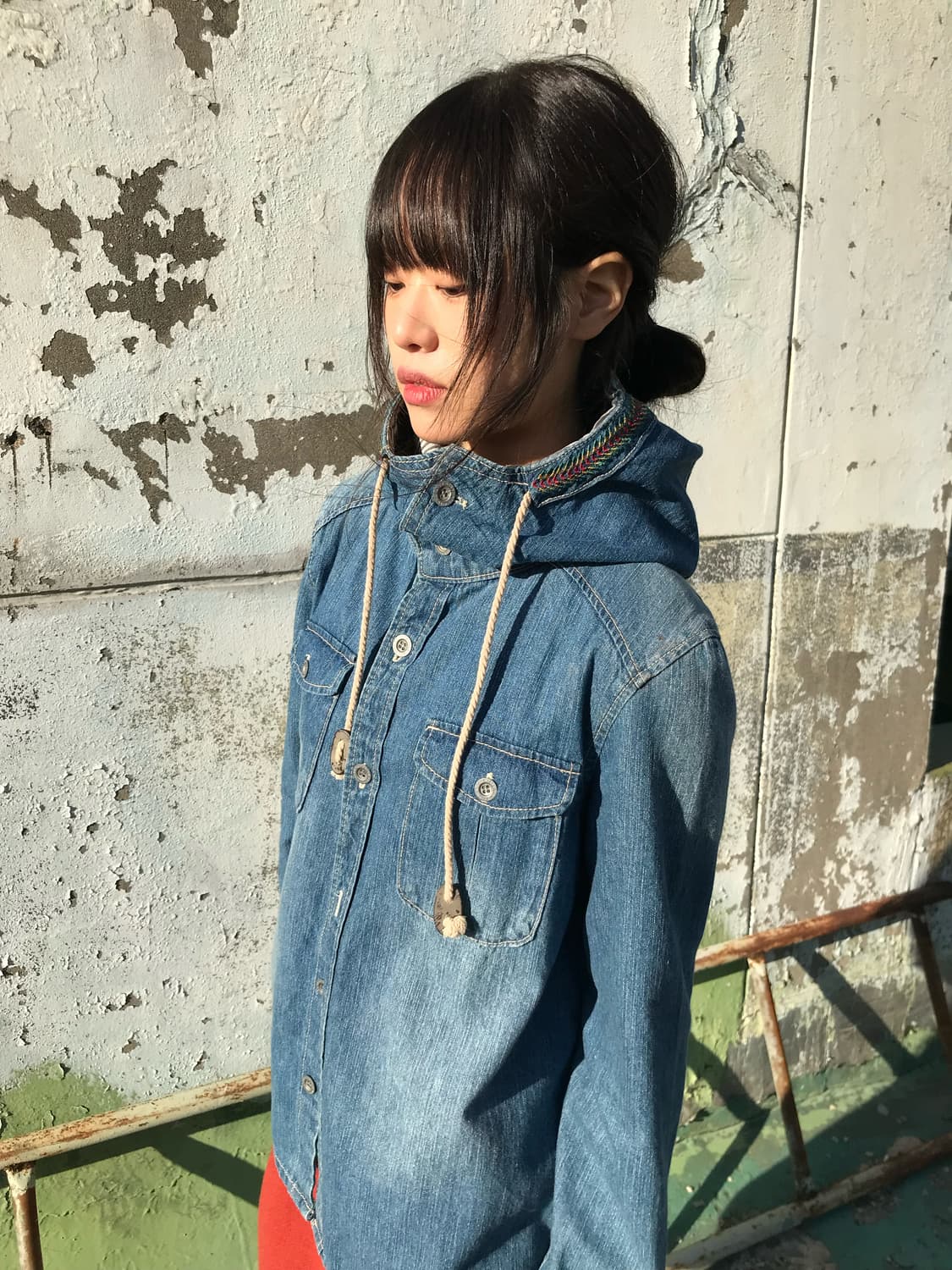 보헤미안  후드 데님 셔츠 상품이미지2