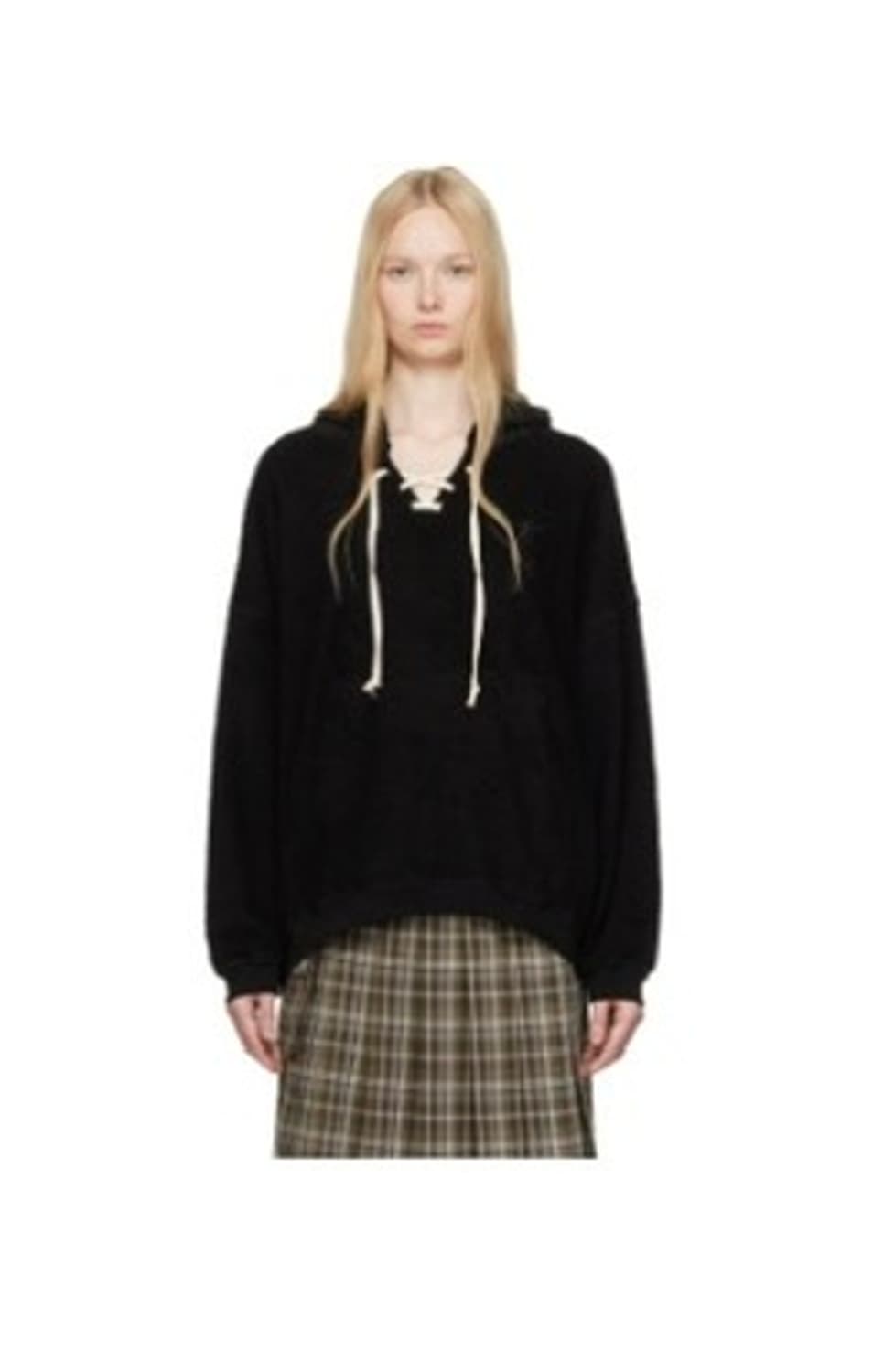 OPEN YY TERRY LACE-UP HOODIE BLACK 상품이미지2