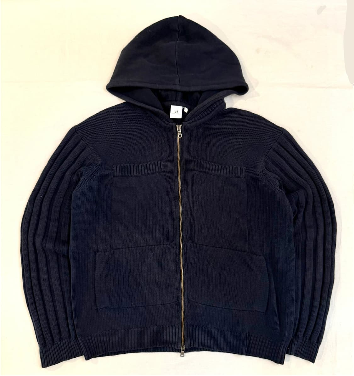 아르마니 익스체인지 투웨이 케이블 후드 니트 네이비 상품이미지1