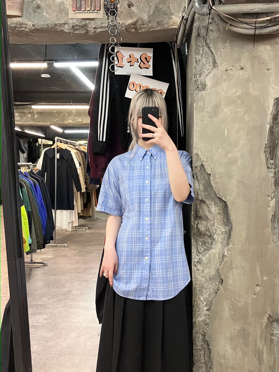 버버리 체크 반팔 셔츠 스카이블루 M #csz3705 상품이미지2