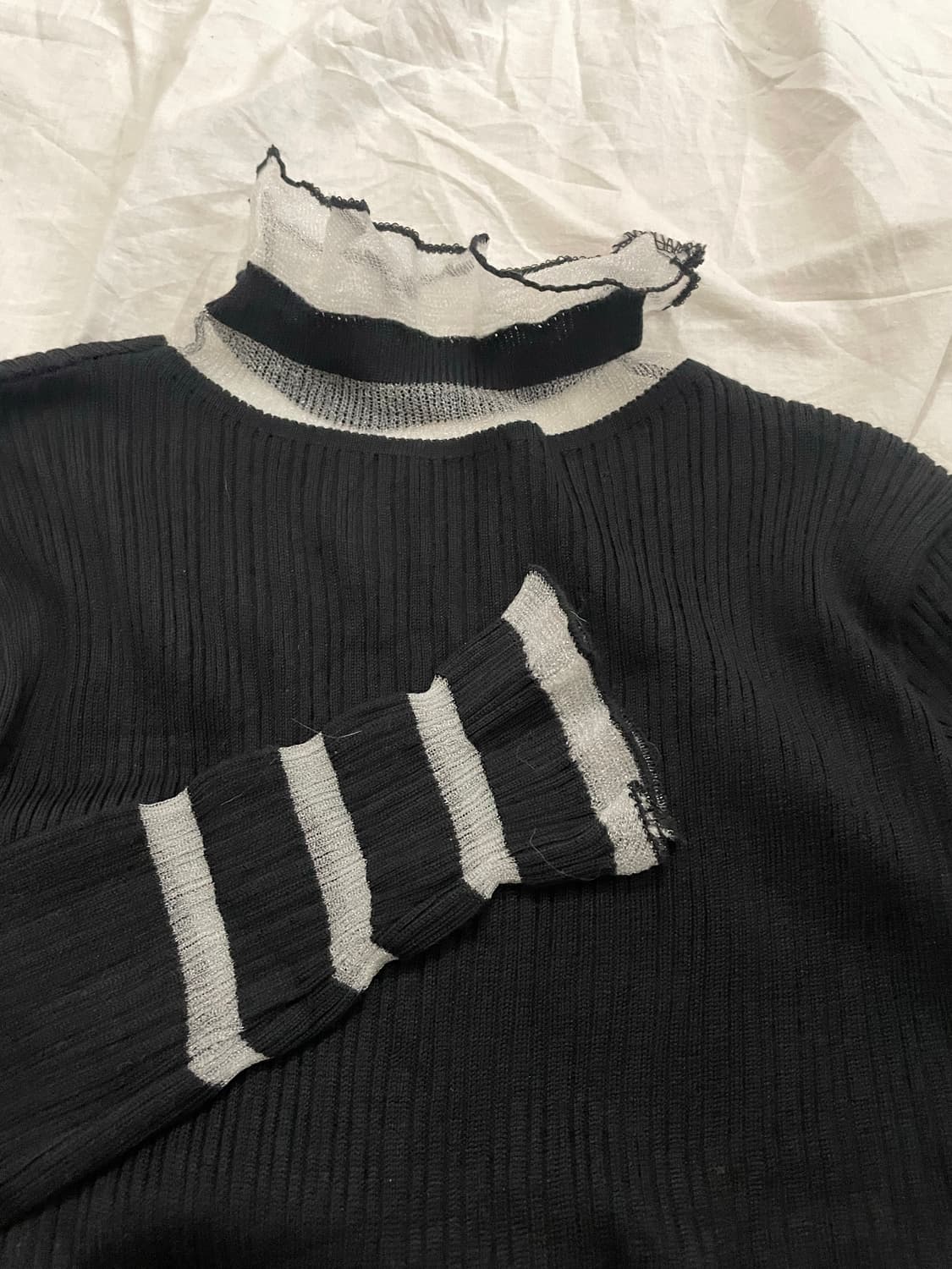 블랙 시스루 넥 발레코어 슬림핏  상품이미지3