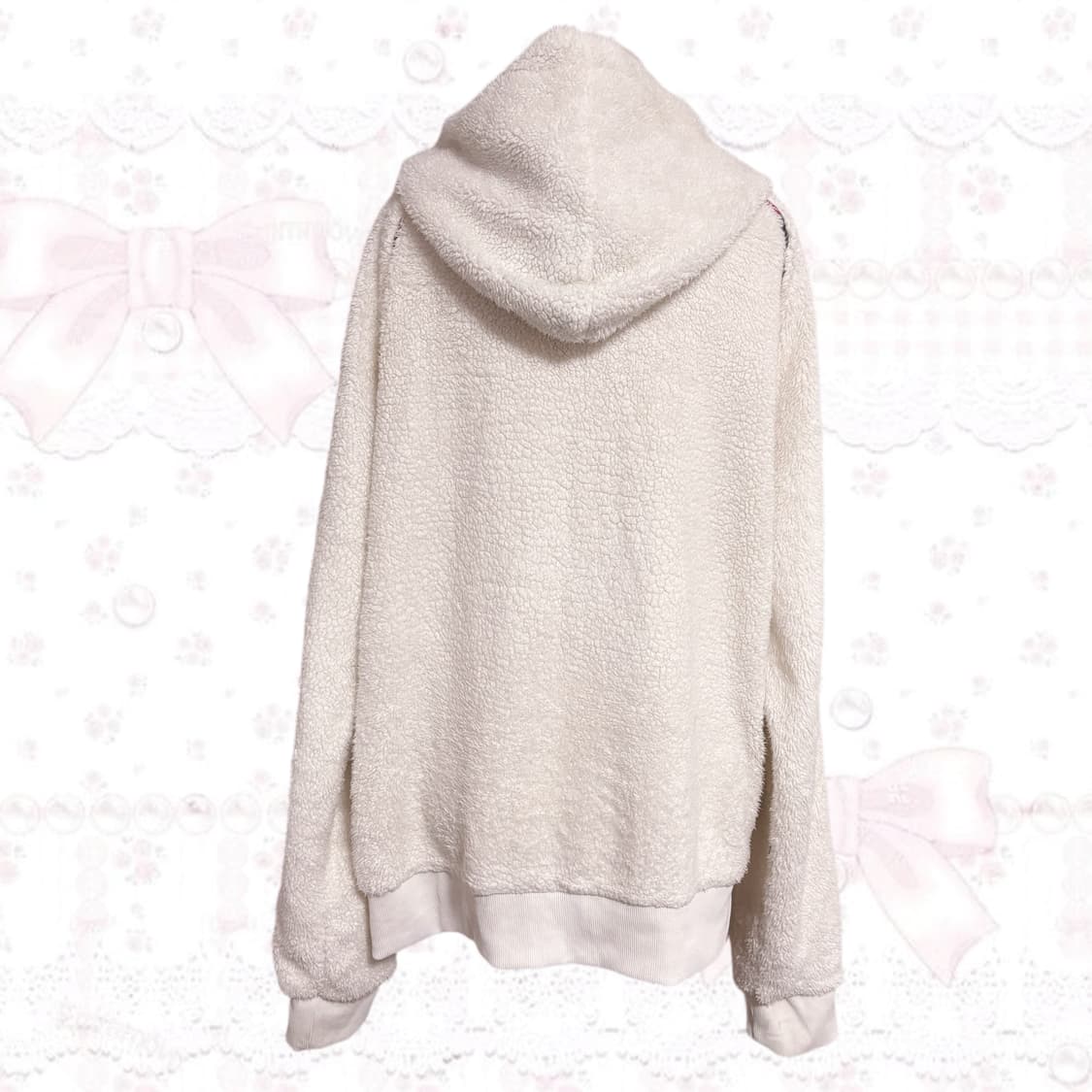 히메갸루 핀터깔 생화이트 사쿠라 벚꽃 포인트 후드 후리스 집업  상품이미지3