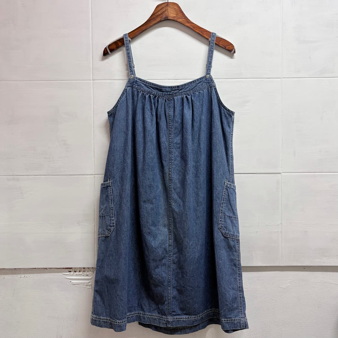 데님 모리걸 청멜빵 포켓 미디 원피스  JPN 상품이미지4