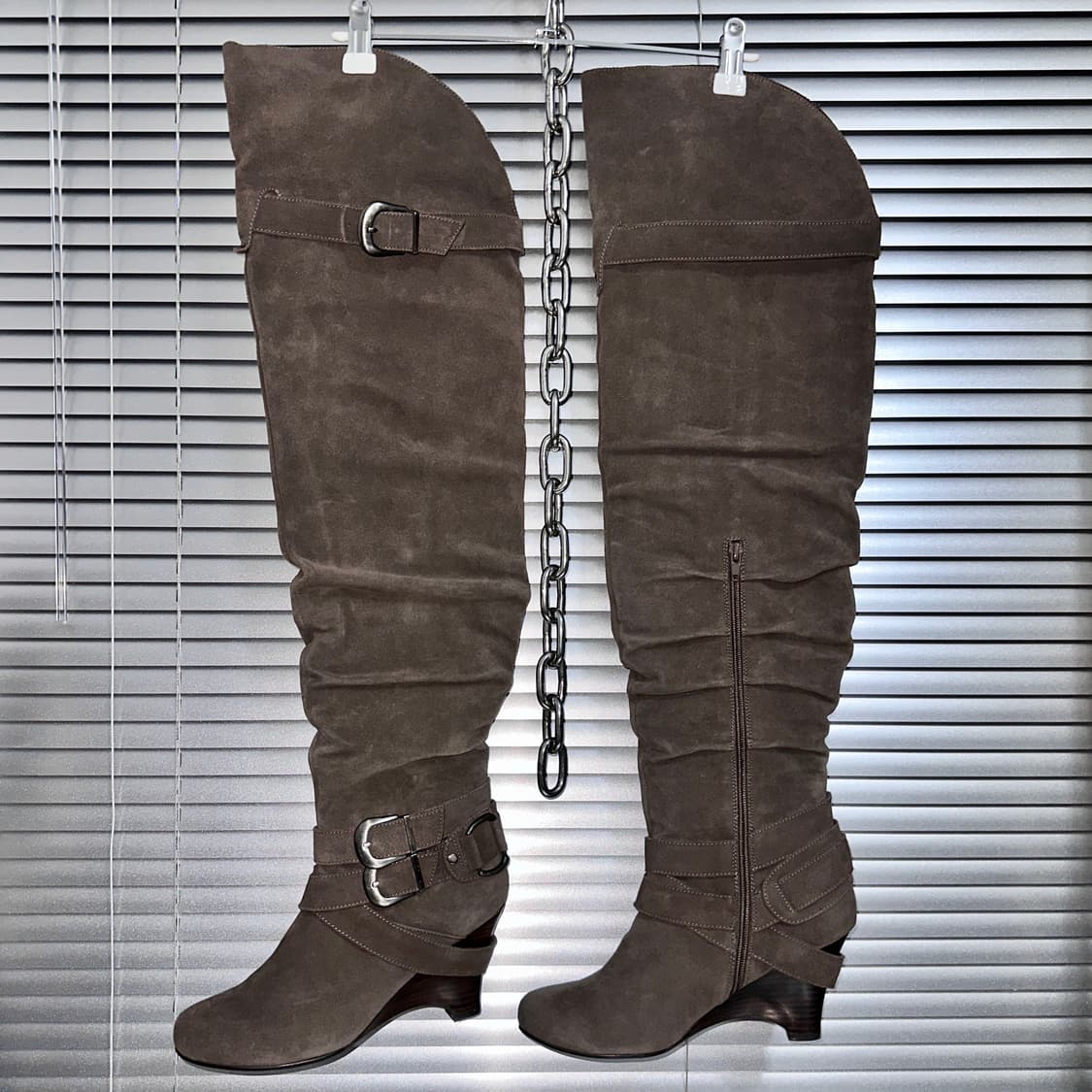 리얼 스웨이드 오버니 롱 버클 웨지 부츠 상품이미지2