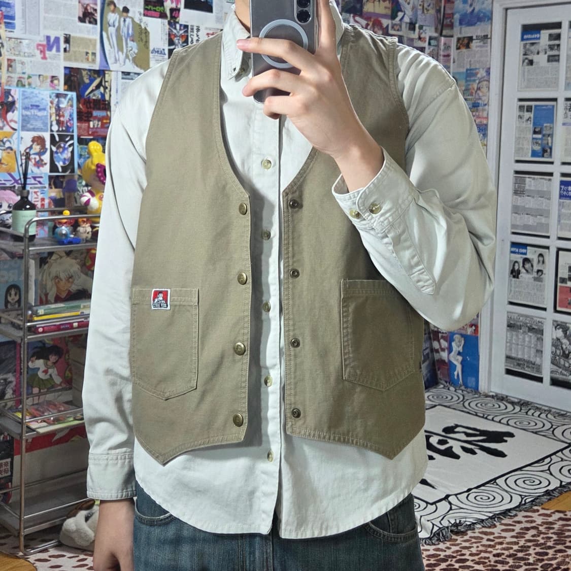 벤데이비스 베이지 버튼 코튼 베스트 상품이미지1