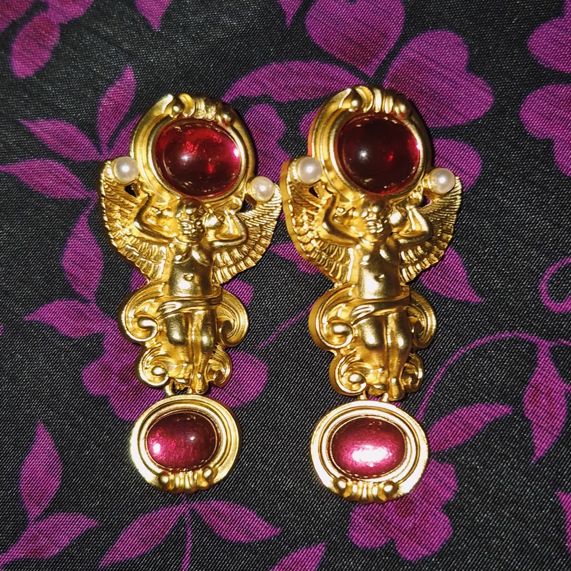 90s 미국 커크스폴리 x 에이본 천사 카보숑 이어링 상품이미지7