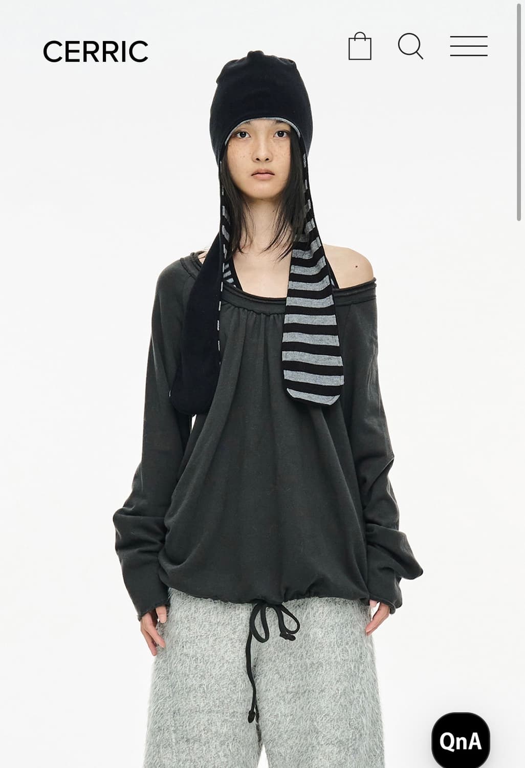 세릭 라운드 헴 스트링 탑 차콜 상품이미지1