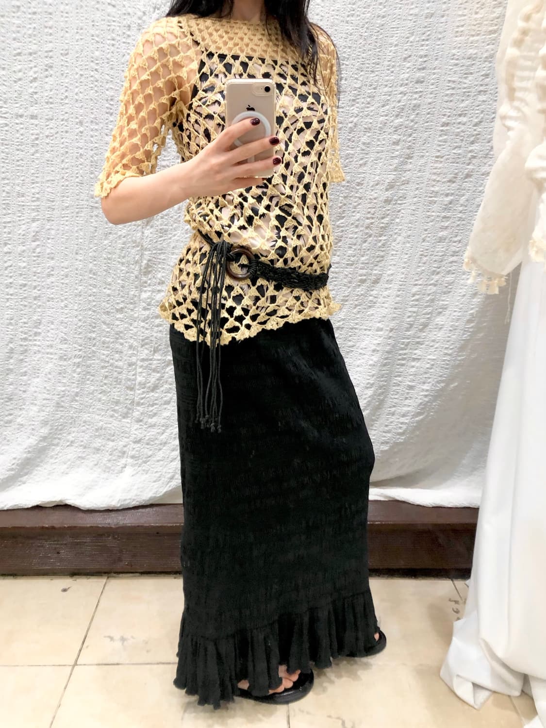 Black frill wrinkle long skirt 상품이미지2