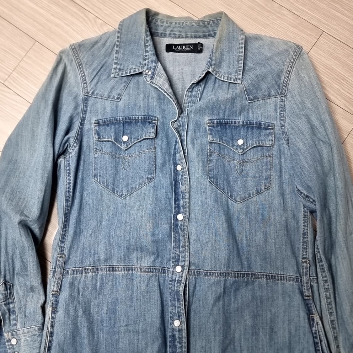 랄프로렌 데님 샴브레이 롱 셔츠 원피스(실측) 상품이미지2