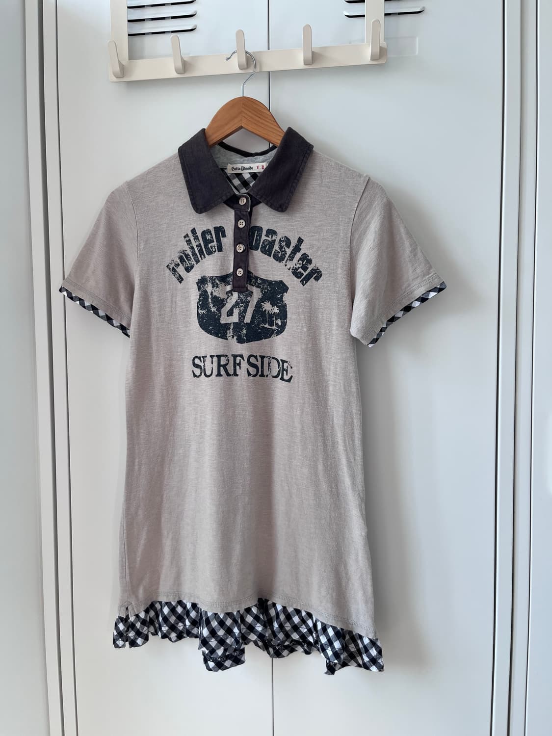 Cutie blonde 체크 레이어드 카라 반팔티 상품이미지6