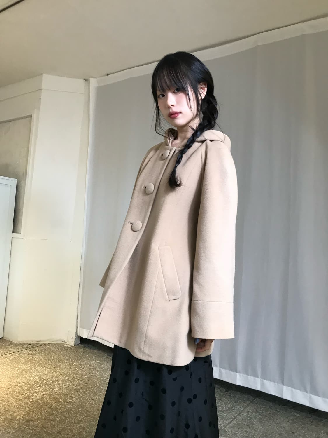 카멜 후드 하프 코트 상품이미지5