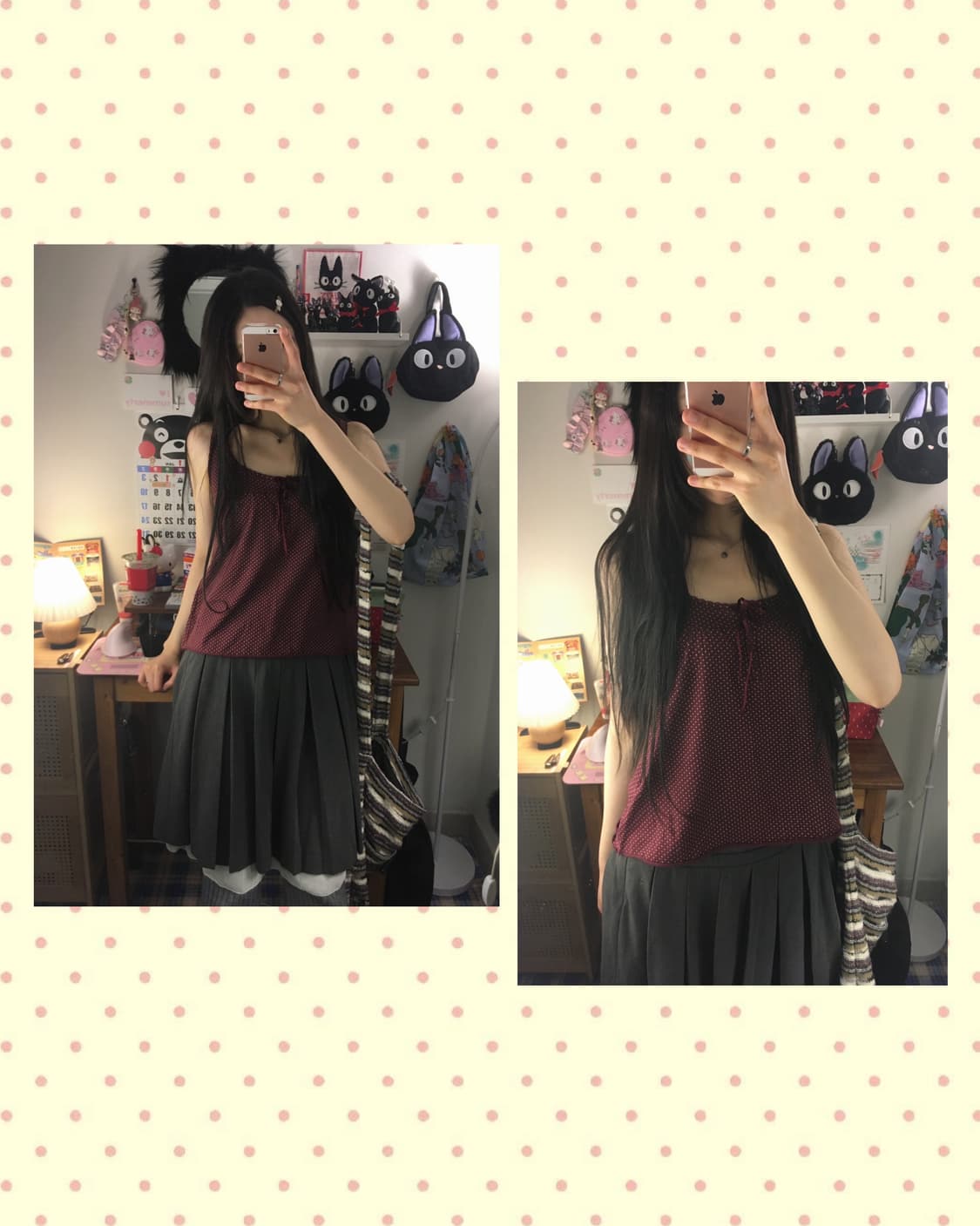 vintage dot ribbon sleeveless wine 상품이미지1