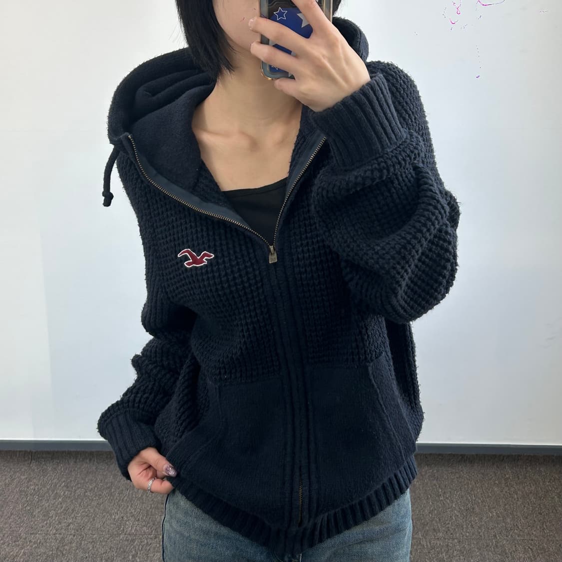 Hollister 홀리스터 딥 네이비 니트 후드집업 상품이미지1