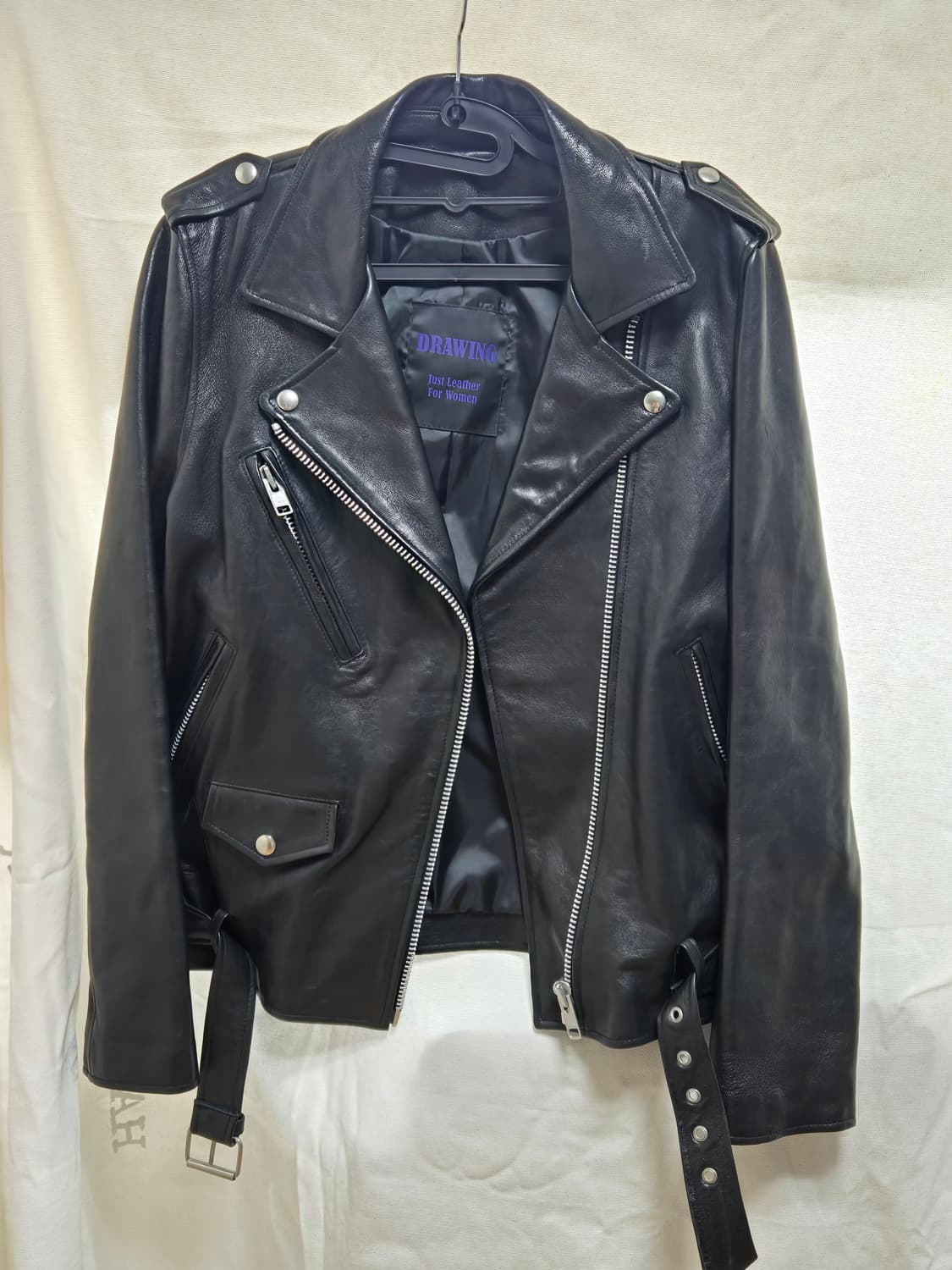 DRAWING 여성 가죽 라이더 자켓 블랙 상품이미지1