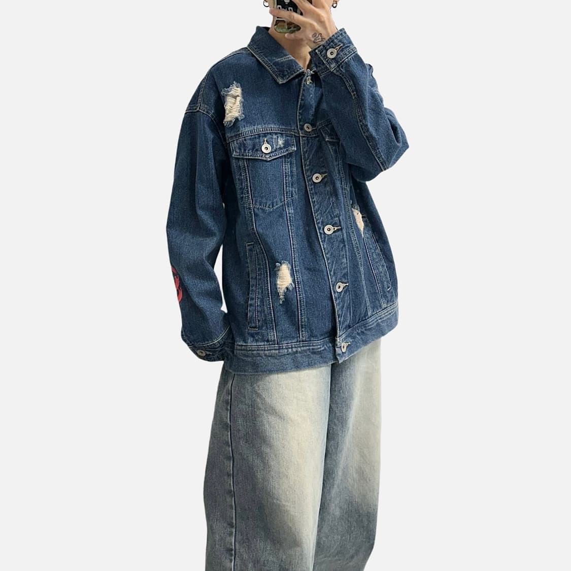 카이아크만 페인팅 데미지 데님 트러커 청자켓 상품이미지3
