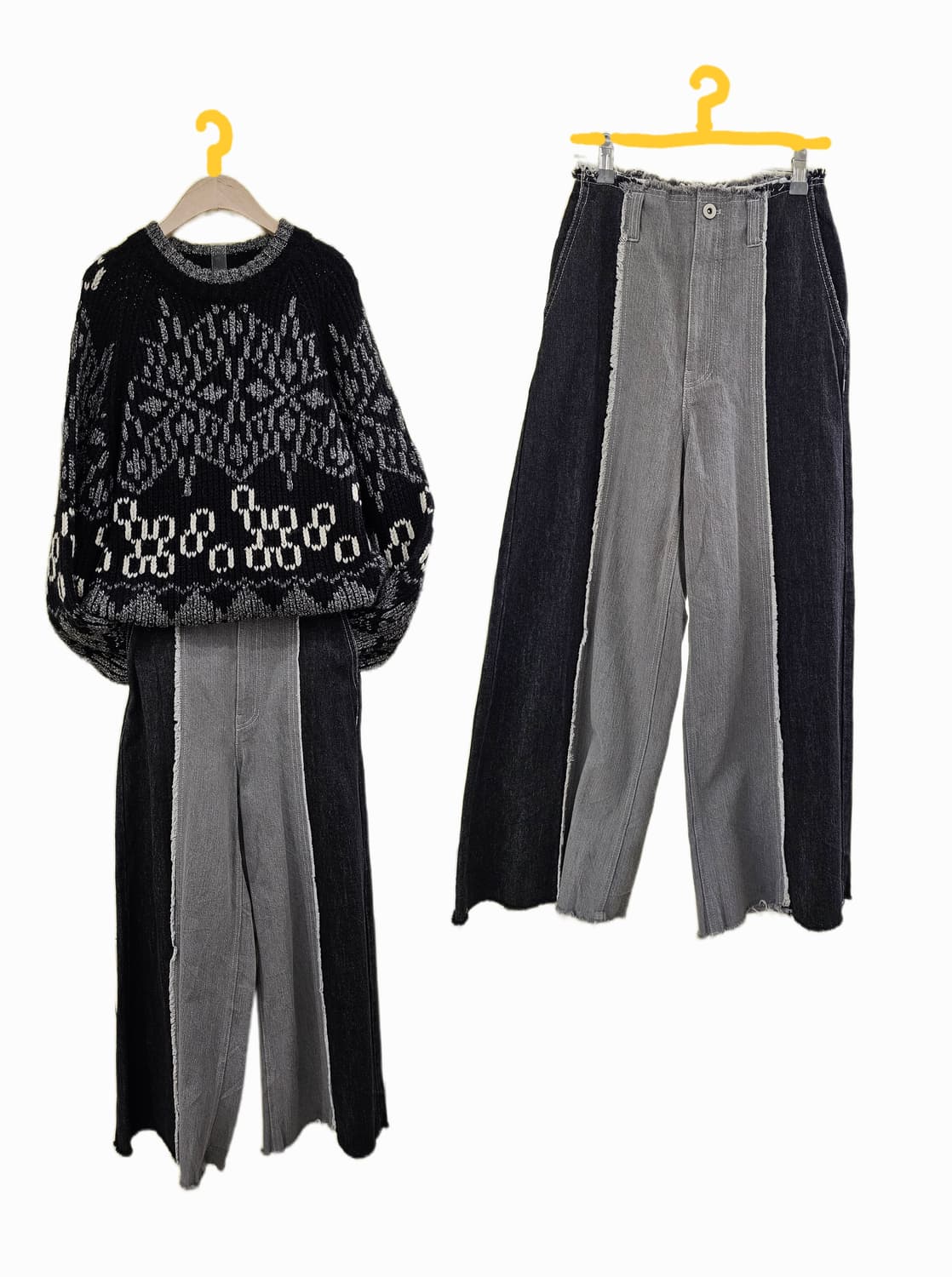 블랙&그레이 투톤 와이드 청바지 상품이미지1