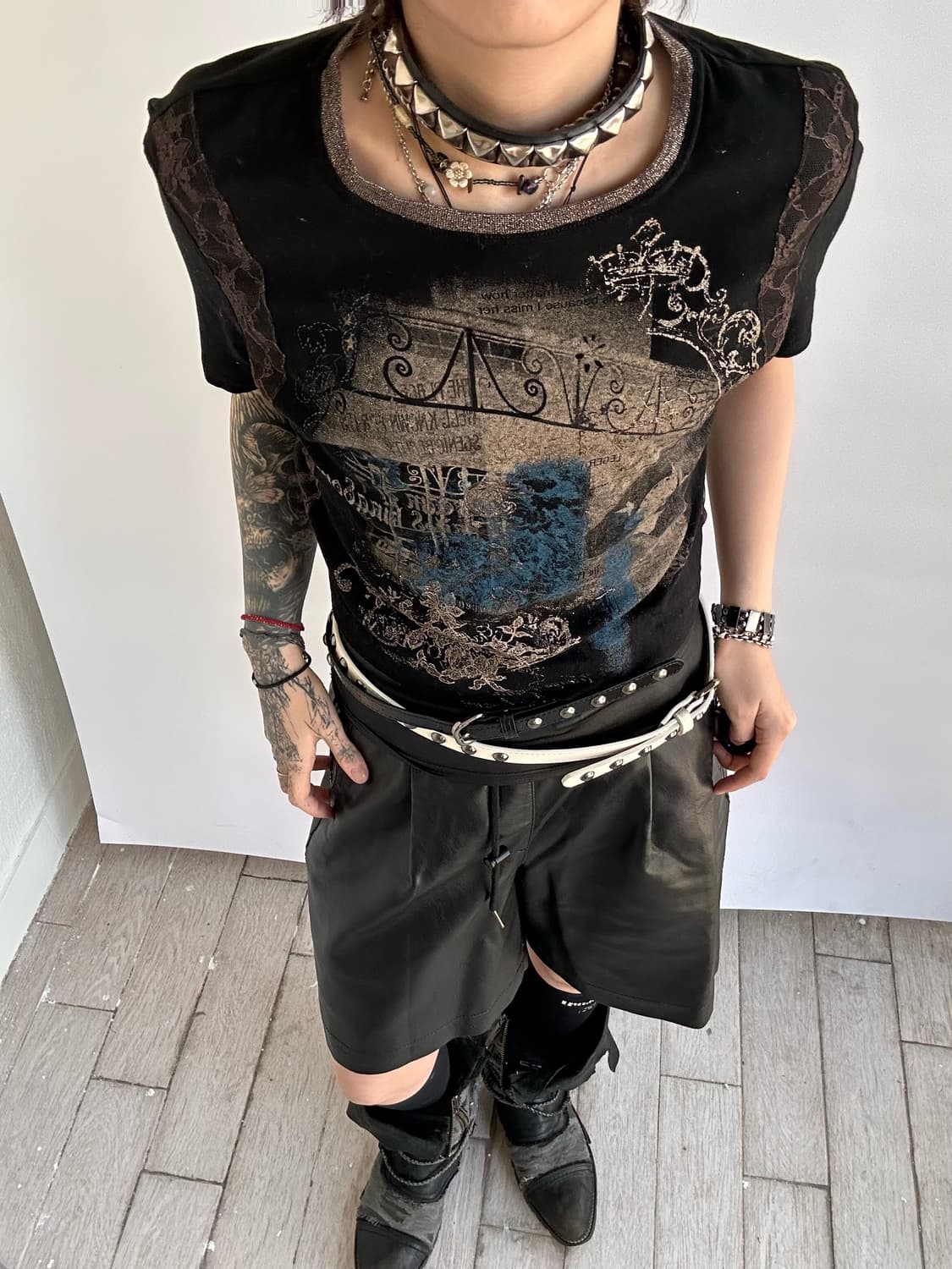 Y2K style vintage print punk 1/2 t 상품이미지2