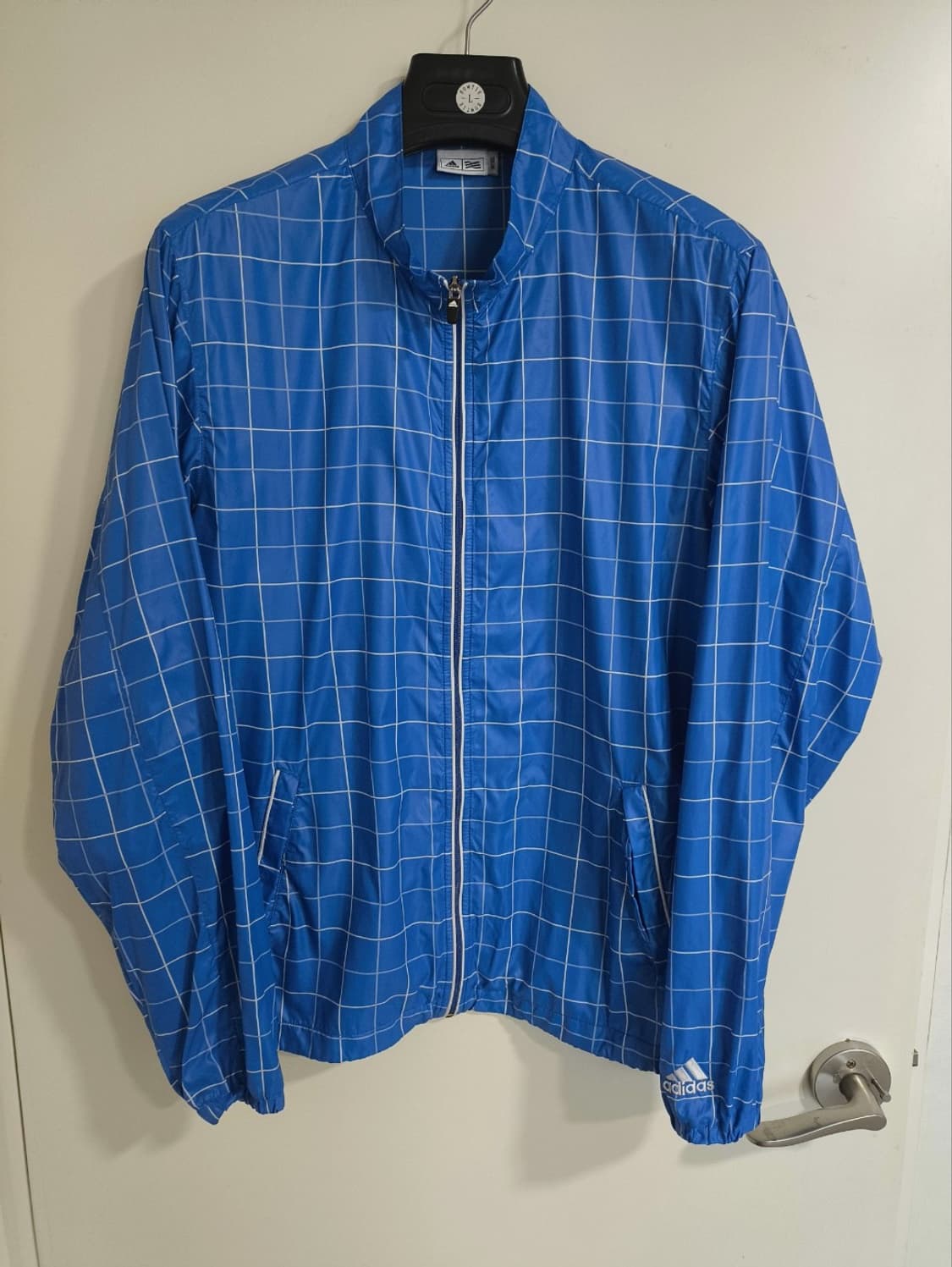 105 아디다스 스퀘어 나일론 체크 바람막이 블루 상품이미지1