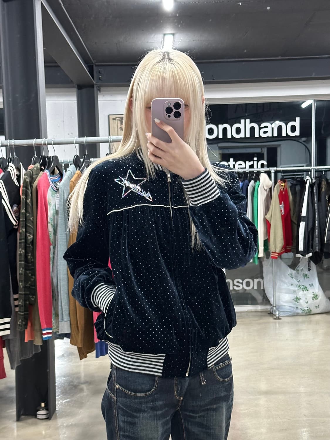 히스테릭 글래머 스팽글 별 도트 누빔 봄버 자켓 상품이미지1