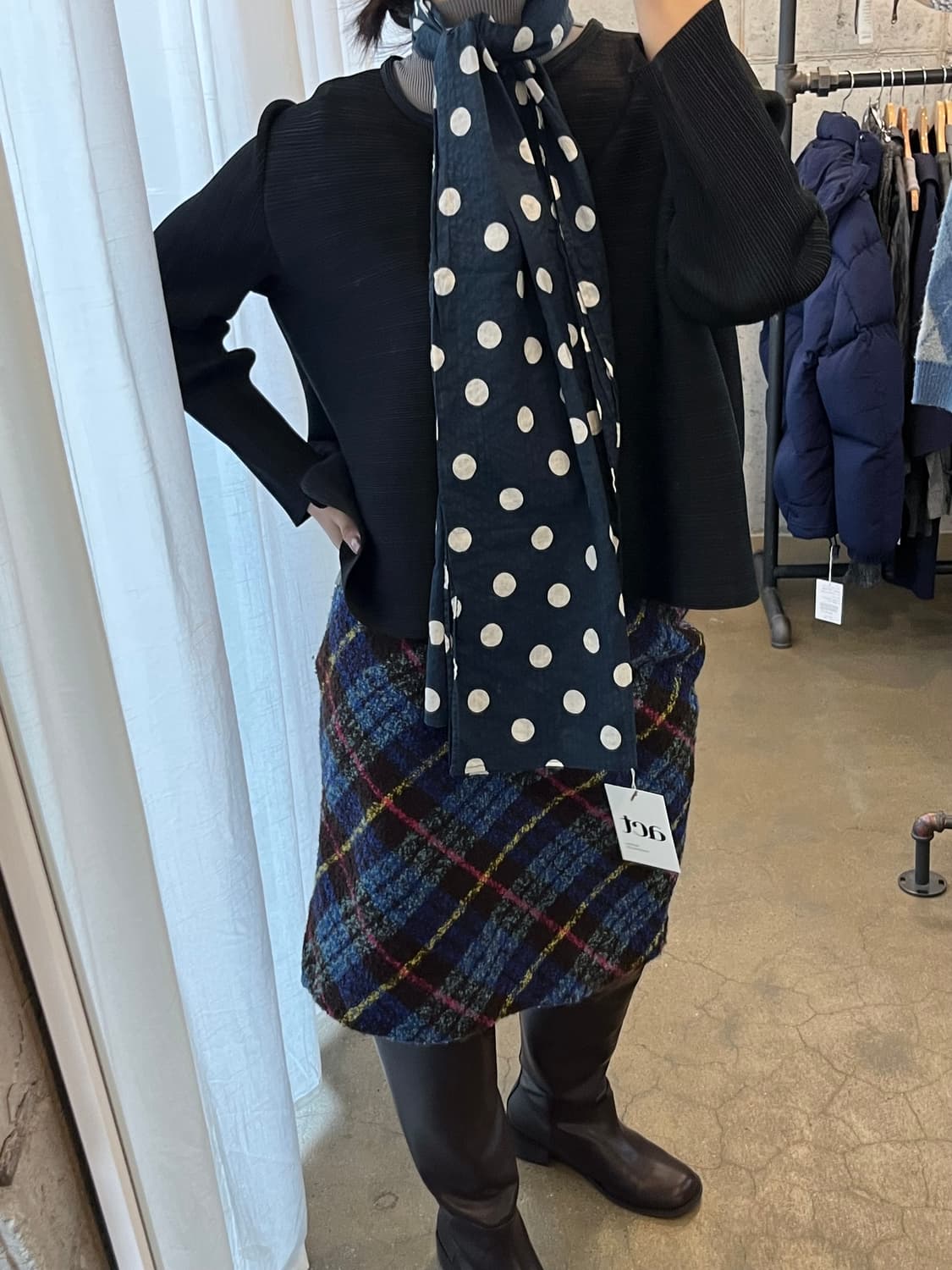 BEAMSBOY 도트 스카프 네이비 상품이미지6