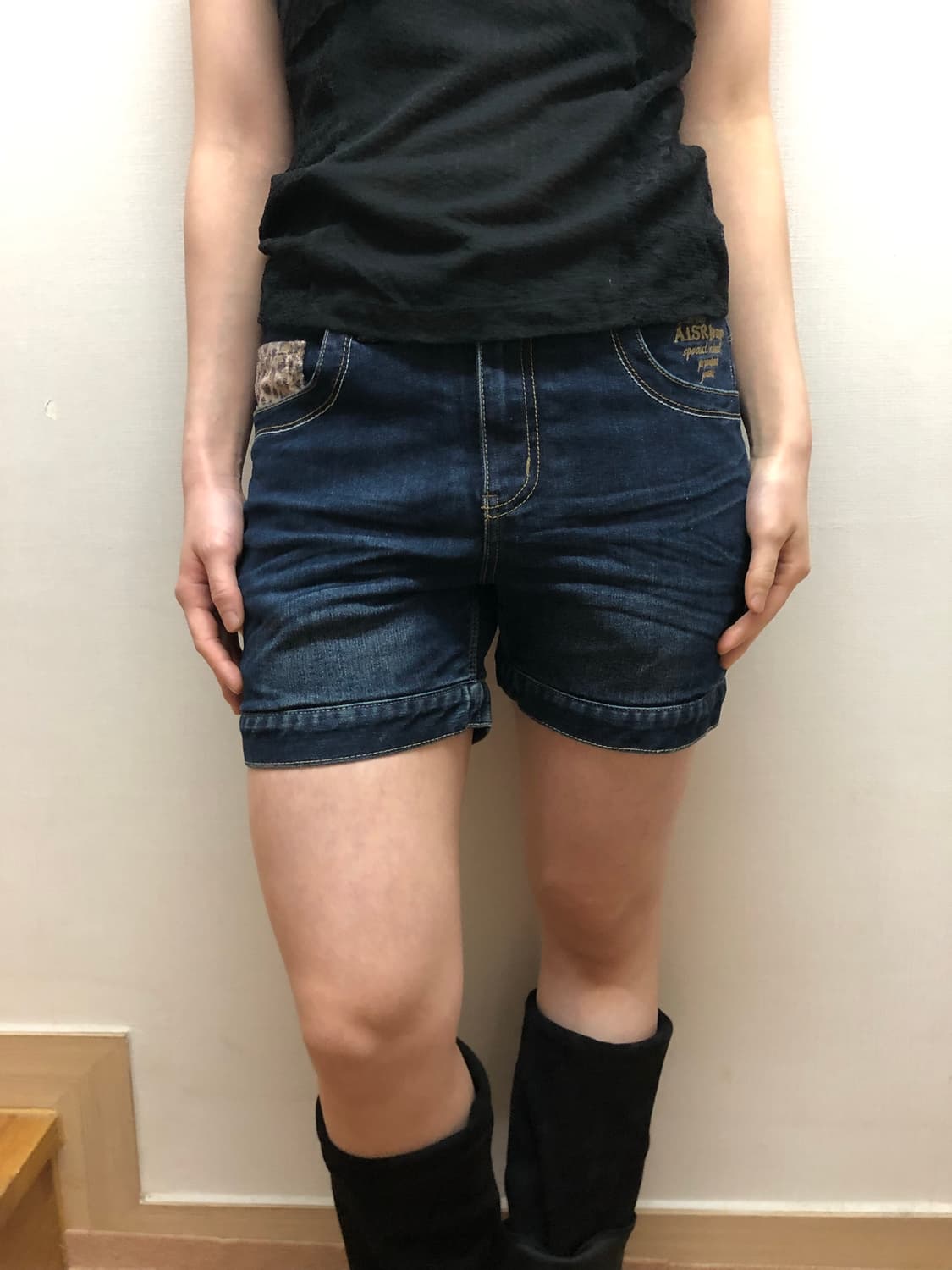 빈티지 데님 레오파드 프린팅 디테일 팬츠 상품이미지8
