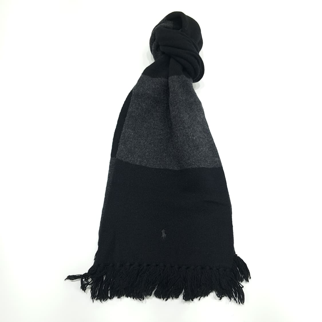 MX304 폴로 랄프로렌 블랙 그레이 투톤 램스울 니트 목도리 머플러 상품이미지1