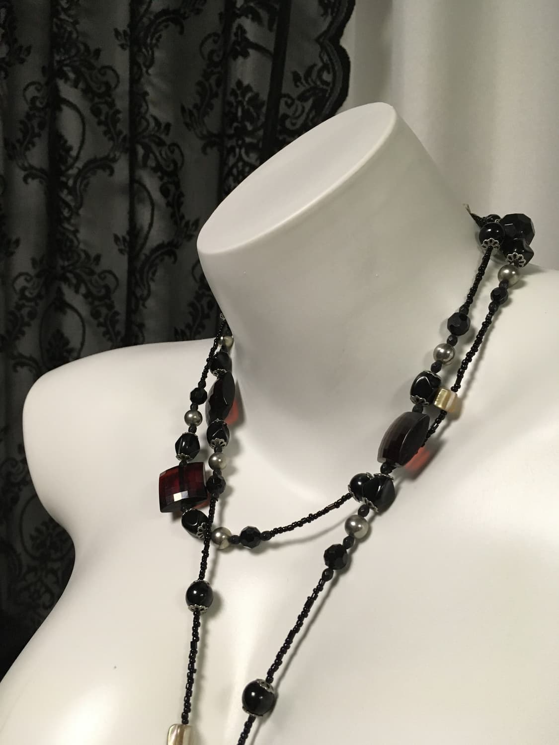 Vintage 블랙 와인 자개 비즈 롱 네크리스 목걸이 상품이미지6
