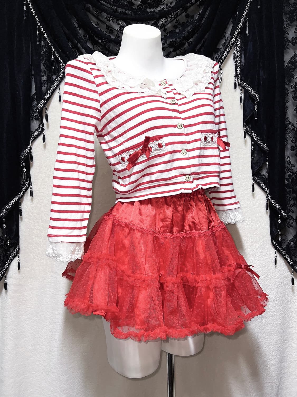 바디라인 히메갸루 고스펑크 로리타 리본 레드 튜튜 샤스커트 캉캉치마 핀터 상품이미지2