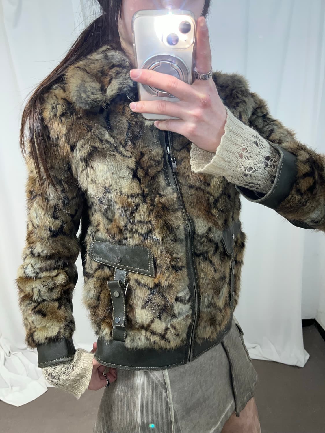 카키 브라운 믹스 래빗퍼 자켓 (양가죽/래빗퍼) 상품이미지4