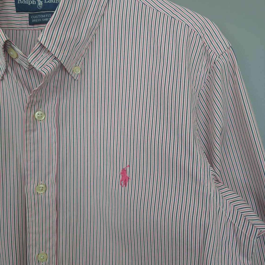 랄프 로렌 Ralph Lauren 핑크 스트라이프 커스텀핏 셔츠 상품이미지4