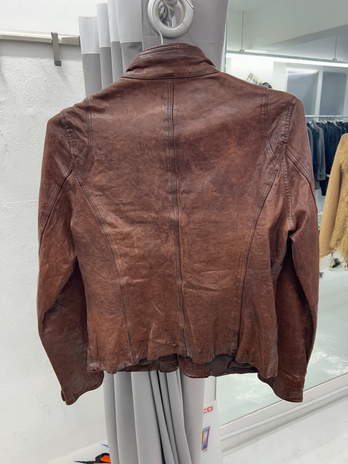 브라운 에이징 레더 자켓 상품이미지2