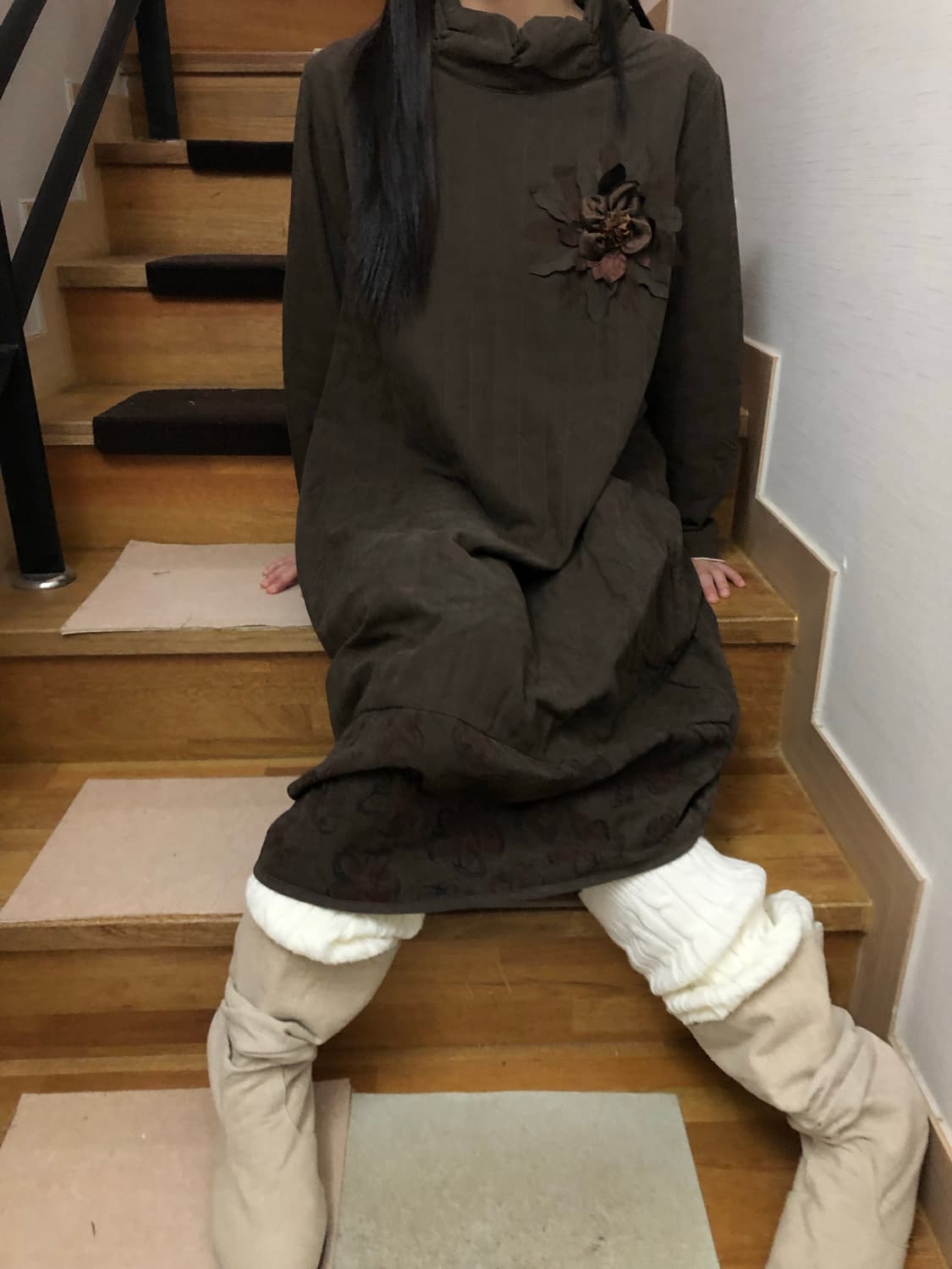 빈티지 브라운 벌룬핏 원피스 상품이미지2