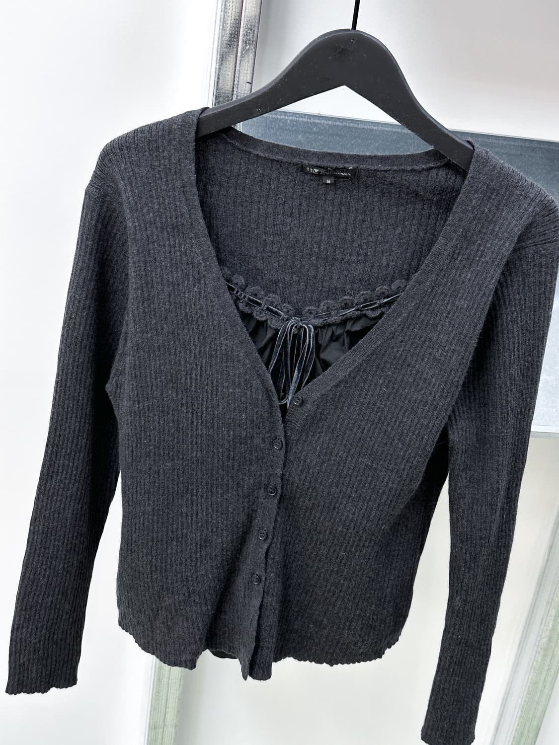 charcoal layered ribbed knit cardigan 상품이미지2