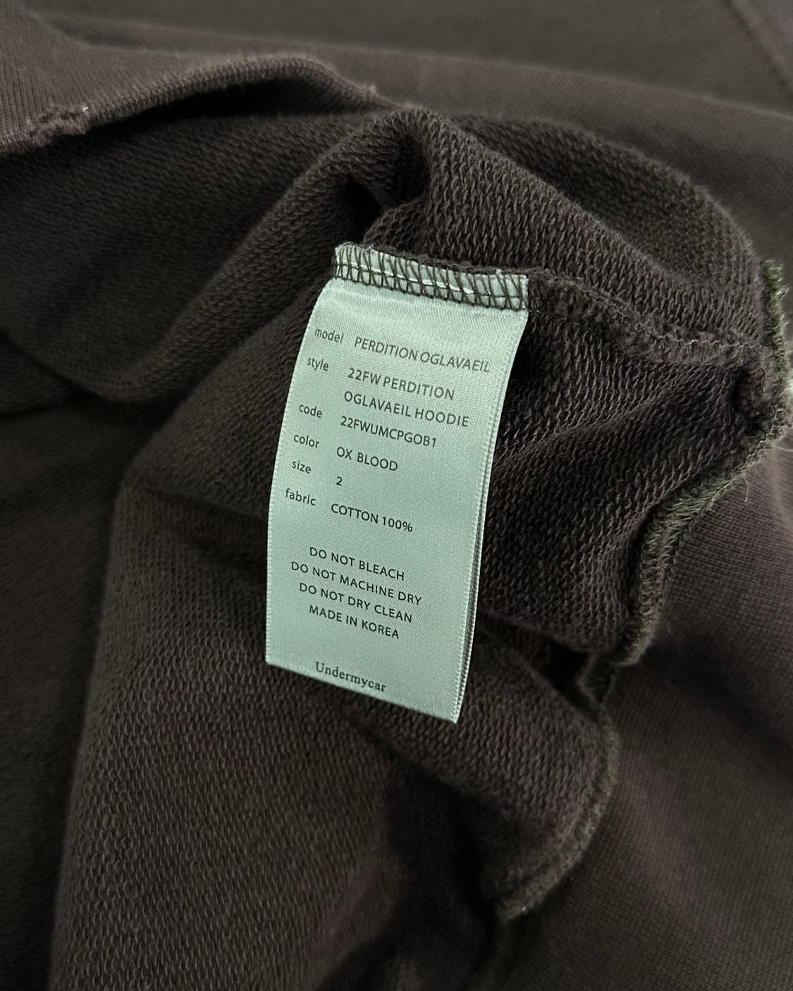 [L-XL]언더마이카 퍼디션 오글레베일 후드 옥스 블러드 22FW 상품이미지9