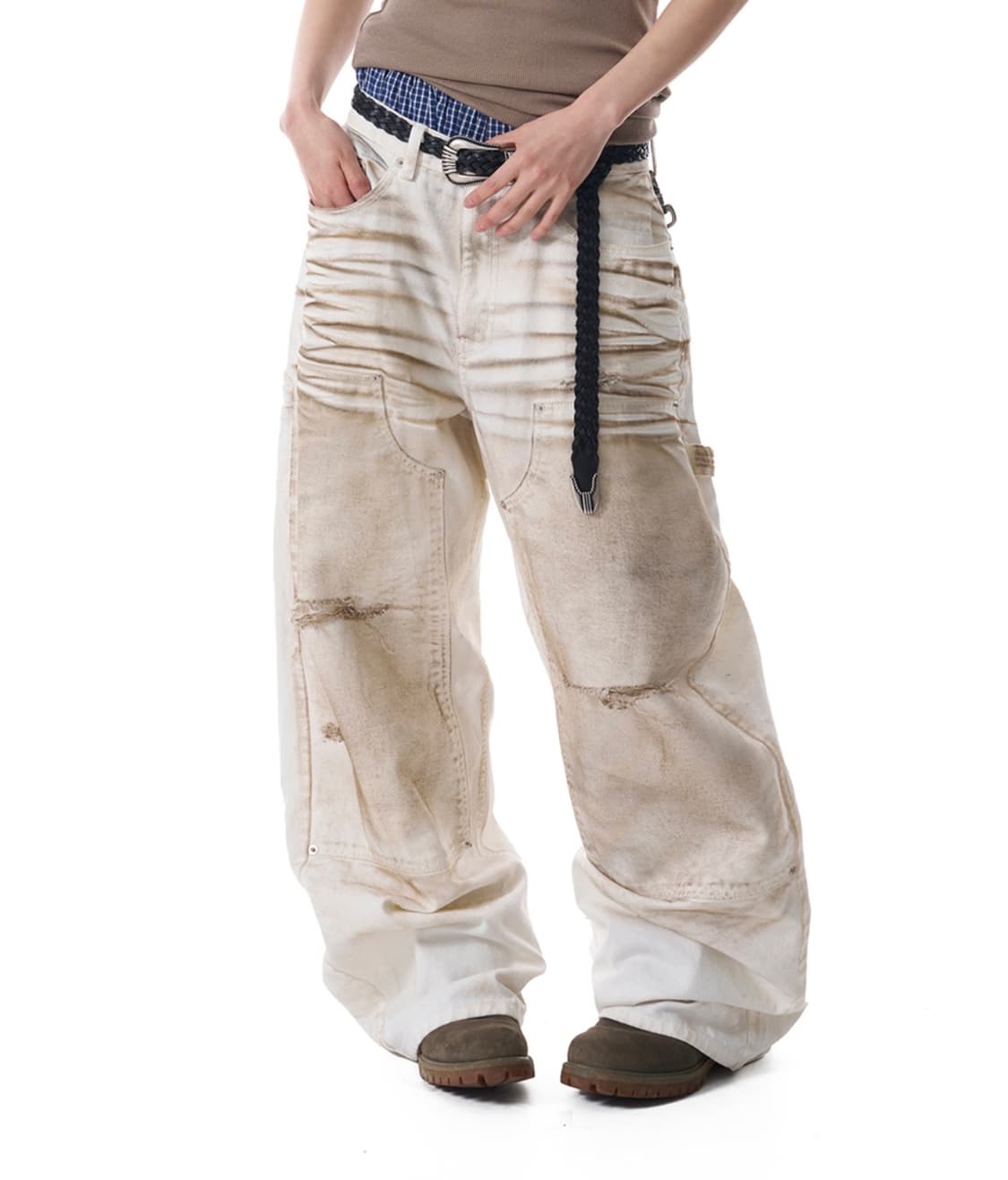 아캄 워시드 더블 니 코튼팬츠 상품이미지1