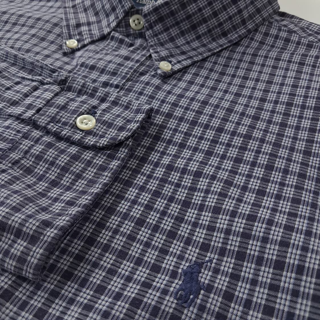 CK327 2XL 폴로 90s 다크네이비 마이크로 타탄체크 셔츠 남방 상품이미지4
