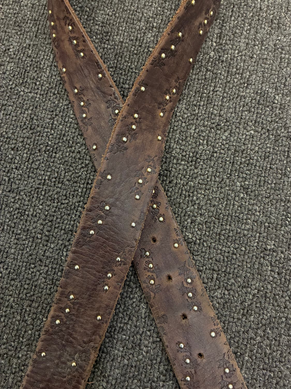 Japanese vintage 여성 스터드 웨스턴 브라운 가죽벨트 상품이미지3