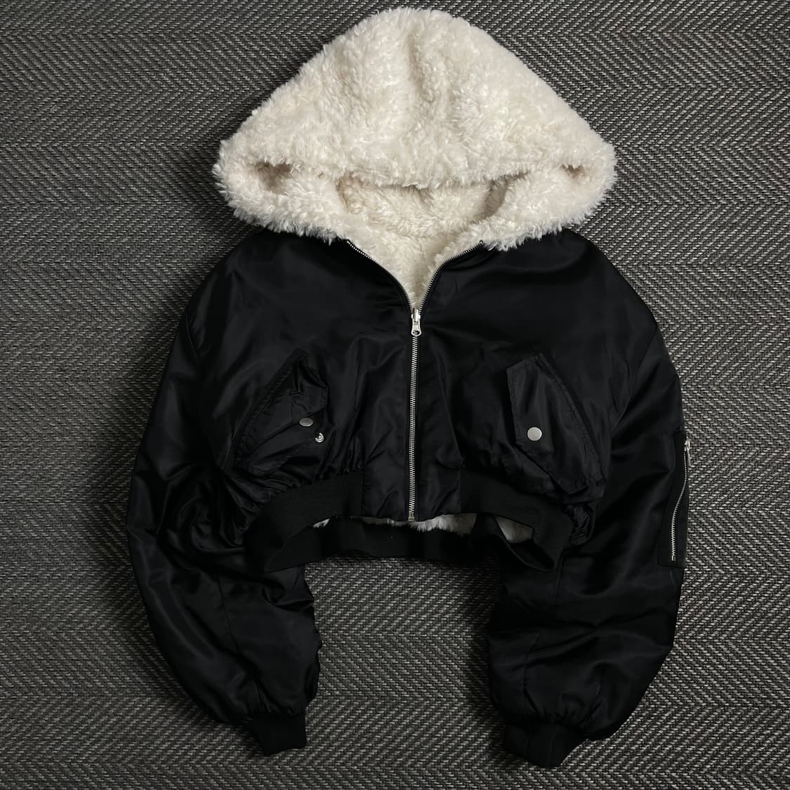 빈티지 우먼스 리버시블 크롭 후드 퍼 항공 점퍼y 4001 상품이미지2