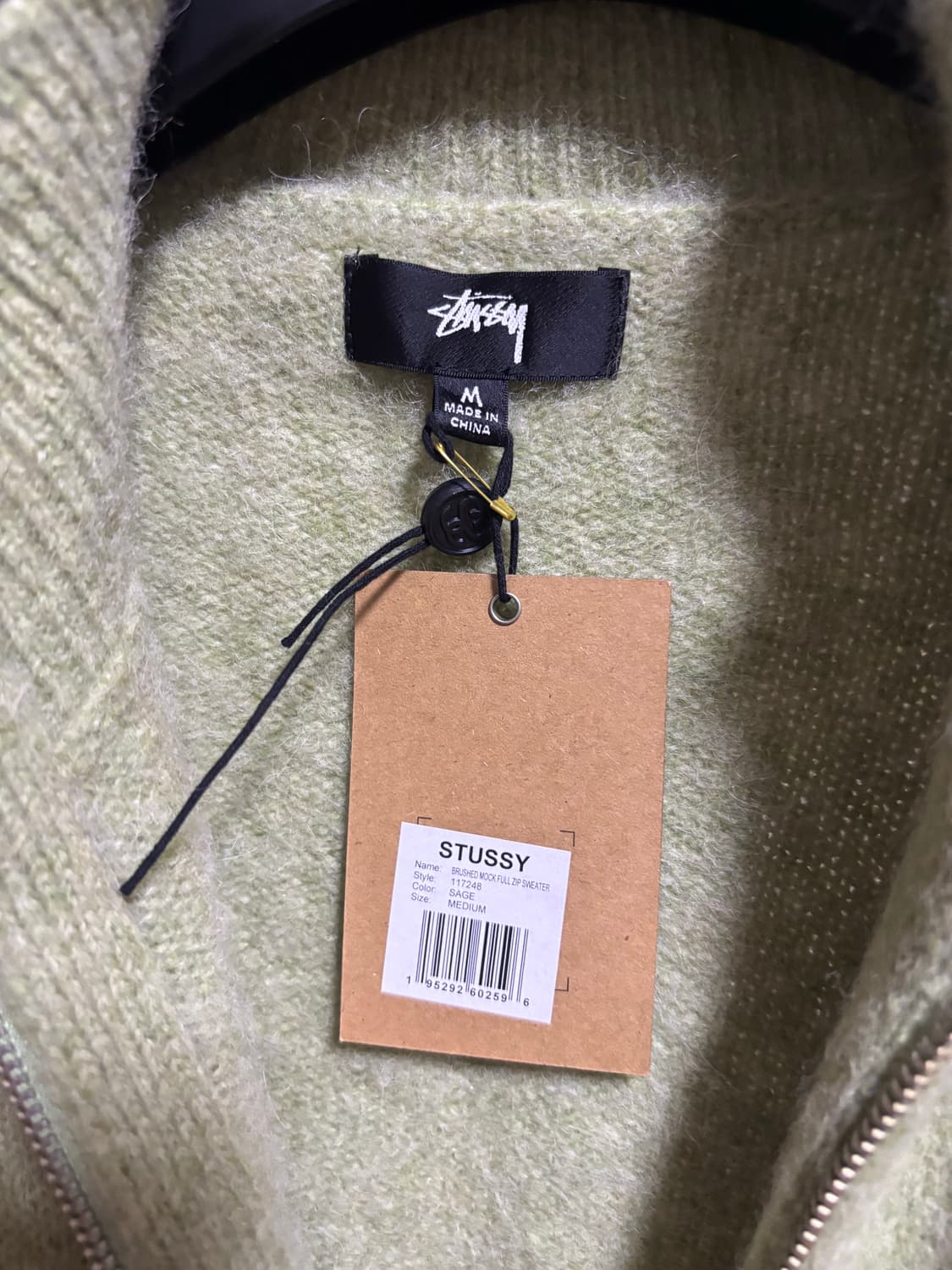 [M] STUSSY 스투시 브러쉬드 모크 풀 집 스웨터 세이지  상품이미지3